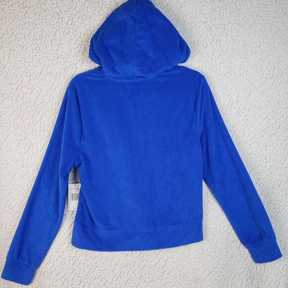 Juicy Couture Jacket Womens L Blue Velour Hoodie Track Sweater Y2K Soft Girl - Picture 3 of 11